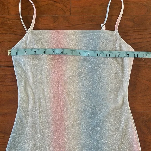 Jump Apparel Pastel Colored Spaghetti Strap Glitter Sparkly Mini Dress - Picture 4 of 10